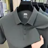 Camiseta de Seda de Gelo de Manga Curta para Homens, Estilo Fino de Verão, Casual de Negócios, Versátil, Cor Lisa, Camisa Polo, Top Solto de Meia Manga