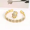 Pulsera Popular de Cara Sonriente Transfronteriza Lujo Accesible Estilo Ins Moda Elegante Europea y Americana Pulsera Abierta de Cobre y Diamante de Gama Alta para Mujeres