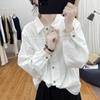 Roupa de Primavera e Outono Camisa Manga Longa Feminina 2025 Nova Estilo Coreano Top Solto Retrô Lapela Camisa Base Camisa