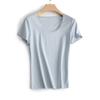 Camiseta Eastman Acetato 38,5% Tencel Gola U Ombro Normal Fio Duplo 120S Manga Curta de Seda 26 Verão Novo