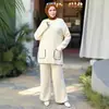 M355 # Roupa Feminina Turca Transfronteiriça Outono e Inverno Novo Conjunto de Suéter Moda Cor Color Block Calça Wide Leg Conjunto de Duas Peças Tricot
