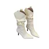 Botas de Montar Retro de Punta Fina Otoño Invierno Nuevas Arrugadas Apiladas Versátiles de Tacón Alto Botas Largas Botas Tipo Calcetín Moda Botas Altas