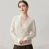 Cárdigan de Cachemira con Encaje, Nuevo Cárdigan de Cachemira Patchwork con Encaje para Mujer Otoño/Invierno, Manga Larga Cachemira de Cabra Cuello en V Ancho