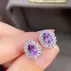 Lindos Brincos de Tarraxa de Ametista Estilo Europeu e Americano, Banhados a Prata com Ouro Rosé, Cravejados com Brincos Pequenos Estilo Fresco 4*6mm, Modernos