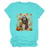 Amazon eBay Tienda Independiente Moda Casual Única Camiseta de Cuello Redondo para Mujer Fantasma Calabaza Hoja de Arce Taza de Té con Leche