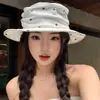 Sombrero de Pescador Blanco con Lunares Blancos y Pliegues Estilo Japonés para Mujer, Nuevo Estilo de Verano, Dulce Sombrero de Protección Solar para Viajes al Aire Libre