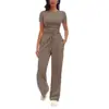 Nuevo Producto Europeo y Americano de Amazon 2026: Conjunto Casual de Color Sólido con Mangas Largas, Top y Pantalones de Pierna Ancha de Cintura Alta, Ropa Deportiva