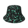2022 Nuevo Sombrero de Pescador Plegable de Doble Uso con Forma de Cubeta para el Sol con Diseño de Cactus para Mujer