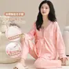 Pijama para Mulheres no Outono e Inverno, Algodão com Bojo, Manga Longa, Roupa para Maternidade e Casa de Repouso, Conjunto Casual Soltinho Pós-Parto