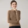 26 Estilos Nuevos de Suéter de Cachemir de Punto Liso con Cremallera a Rayas de Cuello Medio Alto para Mujer, Ropa Interior Ajustada