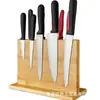 Suporte de Rack Organizador de Mesa para Facas de Cozinha de Madeira Suporte de Faca Vertical de Madeira Maciça Rack de Posicionamento de Facas Magnético de Aço Inoxidável