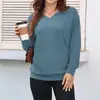 Estilo europeo y americano transfronterizo, nuevo diseño de bolsillo casual y simple para otoño/invierno, cuello en V de color liso, sudadera holgada de manga larga para mujer