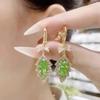 Brincos de Argola Elegantes de Cristal Verde Folha Estilo Coreano Venda Quente ao Vivo Luxo Leve Nicho Feminino Brincos de Tarraxa de Alta Qualidade