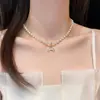 Collar de Cadena para Clavícula de Mujer con Perlas Redondas Espaciadoras, Ojo de Gato con Diamantes Completos, Cola de Pez, Estilo de Lujo Ligero, Diseño de Nicho, Temperamento