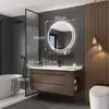 Set de Armario de Baño Moderno Minimalista de Madera Maciza con Lavabo Cerámico Integrado