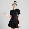 Traje de baño de una pieza estilo coreano nuevo para mujer talla grande, de manga corta, con cremallera, adelgazante, que cubre el abdomen, estilo falda, traje de baño deportivo de secado rápido para verano