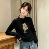 Camada Base Térmica Casual para Meninas Outono/Inverno Novo Estilo Infantil Top Felpudo Manga Longa Gola Redonda Camiseta Roupa Íntima