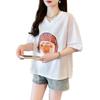 Linda Camiseta Holgada de Manga Corta con Diseño de Cuello en V para Mujer Verano Nuevo Talla Grande Estilo Versátil Top