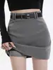 Falda de traje gris para mujer, estilo popular de primavera, de cintura alta, falda de línea A adelgazante para mujeres petite, anti-exposición, minifalda ajustada