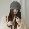 Boina de Punto Retro de Lana Pura para Mujer, Color Sólido, Adelgazante, Gorro de Punto Cálido, Boina Octagonal
