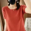 Camiseta de punto de manga corta de algodón puro de estilo nuevo de verano transfronteriza para mujer, jersey de cuello redondo, top holgado de manga corta con forma de diamante, 100% algodón