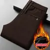 Calças casuais masculinas plus size transfronteiriças para outono e inverno, com forro de fleece e tecido espesso, calças de veludo cotelê de corte reto soltas