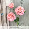 Lichia Rosa de Três Cabeças com Folhas, Buquê Falso Simulados, Flores de Casamento, Enfeites de Flores Artificiais de Seda de Alta Qualidade, Flores Decorativas para Sala de Estar