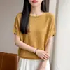 Nuevo Suéter de Punto Redondo con Mangas Murciélago, Manga Corta, Color Sólido, Calado, Corte Holgado, Camiseta Base Superior