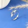 Anel base ajustável em prata de lei s925 com chanfro quadrado de 6mm texturizado para cravação de pedras de cristal, acessório DIY