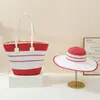 Nuevo conjunto de sombrero de paja y bolso, dos sombreros de sol para viajes al aire libre, elegantes y de alta gama, con un elegante diseño de paja, admite personalización transfronteriza