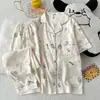 Pijama de Algodón Nube para Mujer, Verano Delgado de Manga Corta y Pantalón Largo, Estilo Coreano Dulce con Lunares Conjunto de Ropa para el Hogar para Niña que se Puede Usar Afuera