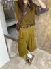 Pantalones Casuales Acortados de Pana ICCIICC Estilo Retro Sueltos con Puño Pierna Ancha de Longitud Media para Mujer Otoño Nuevo Estilo 2495