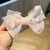 Nuevo Pasador de Pinza para el Cabello con Lazo de Perlas para Niñas, Pinza de Malla Floral tipo Hada, Accesorio de Tela para Coleta Alta