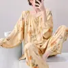 Nuevo pijama de algodón de manga larga y pantalón largo con estampado de nubes para mujer, temporada primavera y otoño 2026, con un estilo relajado y casual con lindos diseños de dibujos animados, perfecto para ropa de estar en casa