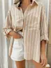 Amazon Europeo y Americano Transfronterizo Primavera/Verano 2025 Aliexpress Camisa Rayada de Cuello Polo Holgado Ozon Más Vendida de Manga Larga