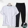 [Traje de Seda de Hielo] Camiseta Deportiva de Manga Corta de Secado Rápido para Hombre de Verano Pantalones de Seda de Hielo Versátiles para Jóvenes Top Holgado de Media Manga