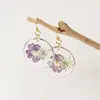 Ed Summer Nuevos Pendientes Redondos de Flores Secas Reales Color Joker Simple Pendientes Frescos Gotas de Pegamento Natural Hecho a Mano