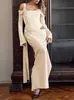 Pure Lust Roupa Europeia e Americana Outono e Inverno Nova Moda Elegante Macacão de Manga Longa de Um Ombro Terno com Saia de Fenda no Quadril