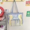 Bolsa Transparente com Insígnia Estilo Japonês, Bolsa Transversal de Tecido Oxford de Grande Capacidade para Estudantes, Bolsa para Aulas Particulares, Bolsa para o Dia a Dia