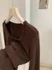 KEKEZOON Estilo Coreano de Principios de Invierno Simple Versátil Elástico Adelgazante Esponjoso Forrado Camiseta de Manga Larga con Cuello en U 9331