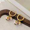 Pendientes Chinos Originales Estilo Nuevo Cristal Rosa Hebilla de Oreja Melocotón Turquesa Retro Pendientes de Esmalte Exquisitos de Alta Calidad para Mujer