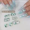 Smurfette Arte para Uñas Accesorios de Pedrería Celebridad de Internet Deslumbrante Azul Lago Corazón Inclinado Ángulo Recto Largo Huevo de Paloma Punta Inferior Accesorios de Pedrería para Arte de Uñas