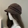 Gorra de Béisbol a Rayas para Mujer Otoño e Invierno 2025 Moda Coreana Sombrero de Equitación Mezcla de Lana Hace que la Cara Parezca Más Pequeña Sombrero de Alta Gama de Moda