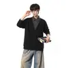 Outono/Inverno Nova Marca Tendência ao Ar Livre Estilo Old Money Tamanho Grande Casual Masculino Falso Duas Peças Solto Manga Longa Moletom Streetwear Top