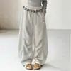 Pantalones anchos de niña con ribete de encaje, pantalones casuales holgados, pantalones largos para adolescentes, pantalones de moda callejera modernos