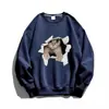 Moletom Casual de Manga Longa com Tema de Gato Estilo Preguiçoso para Mulheres, Design Solto para Outono e Inverno, Blusa de Gola Redonda Nicho para Casais