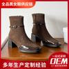 Botas Personalizadas para Mujer ~ Botines de Tacón Alto para Mujer 2025 Nuevas Cremallera Lateral Tacón Grueso Botas para Mujer Punta Cuadrada Media Caña Botas de Moda