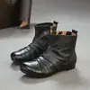 Jie Zou 2026 Outono Novo Estilo Camada Superior Couro Bovino Design Plissado Botas de Cano Curto Retrô Casuais Confortáveis Para o Trabalho Versáteis Sapatos Femininos