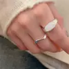 Anillo Abierto Estilo Minimalista Plata Brillante Imitación Concha Ojo de Gato, Joyería de Anillo Sencillo para el Dedo Índice de Personalidad para el Viaje Diario