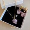 Amorzinho~ Conjunto de Colar e Brincos Coração com Contas de Cristal Agulha de Prata, Acessórios de Design Moderno Fofo Estilo Doce